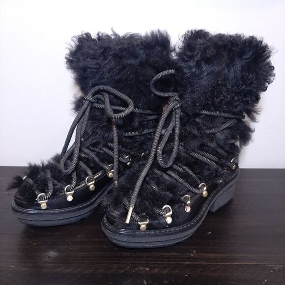 🩵3.1 PHILLIP LIM Mallory Shearling Leather Boots Heeled Platform Winter Lace Up - Picture 4 of 15